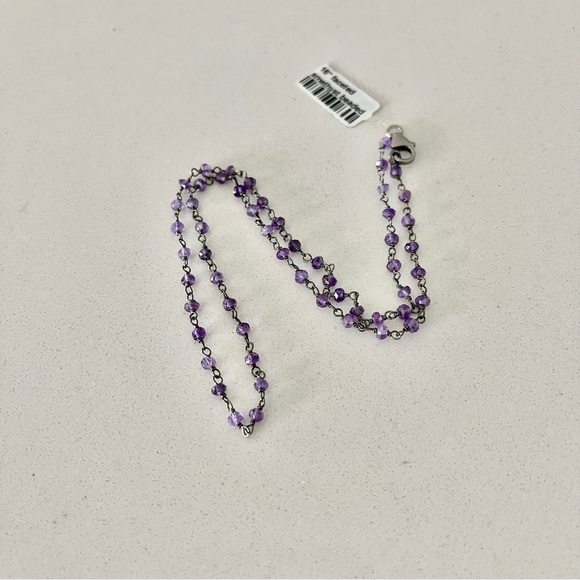 One of a kind faceted Amethyst beaded wired necklace 16” long - Picture 10 of 10